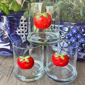 VTG Tomato Glasses, Set of 3  with Ceramic Red Tomato Bloody Mary